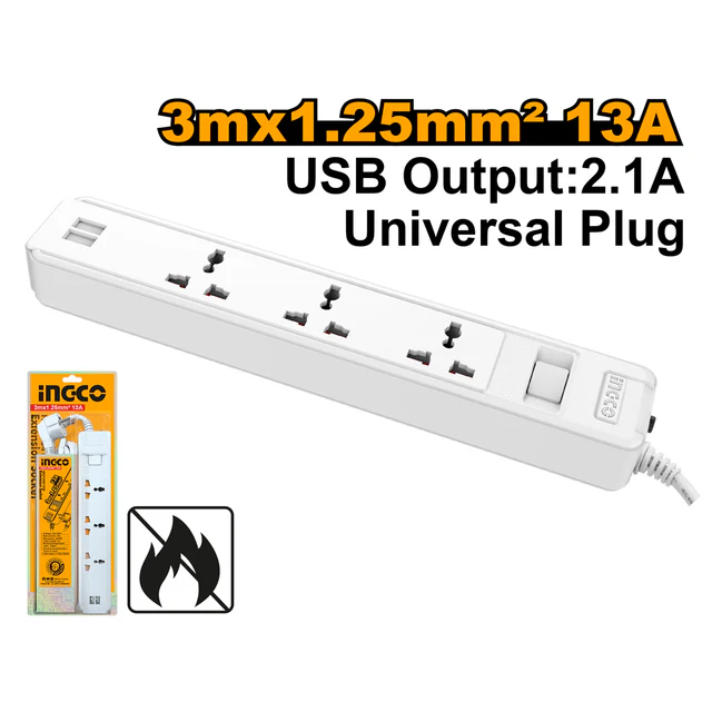 Extension Cord Cable Wire Universal Socket with USB HES13041VSB