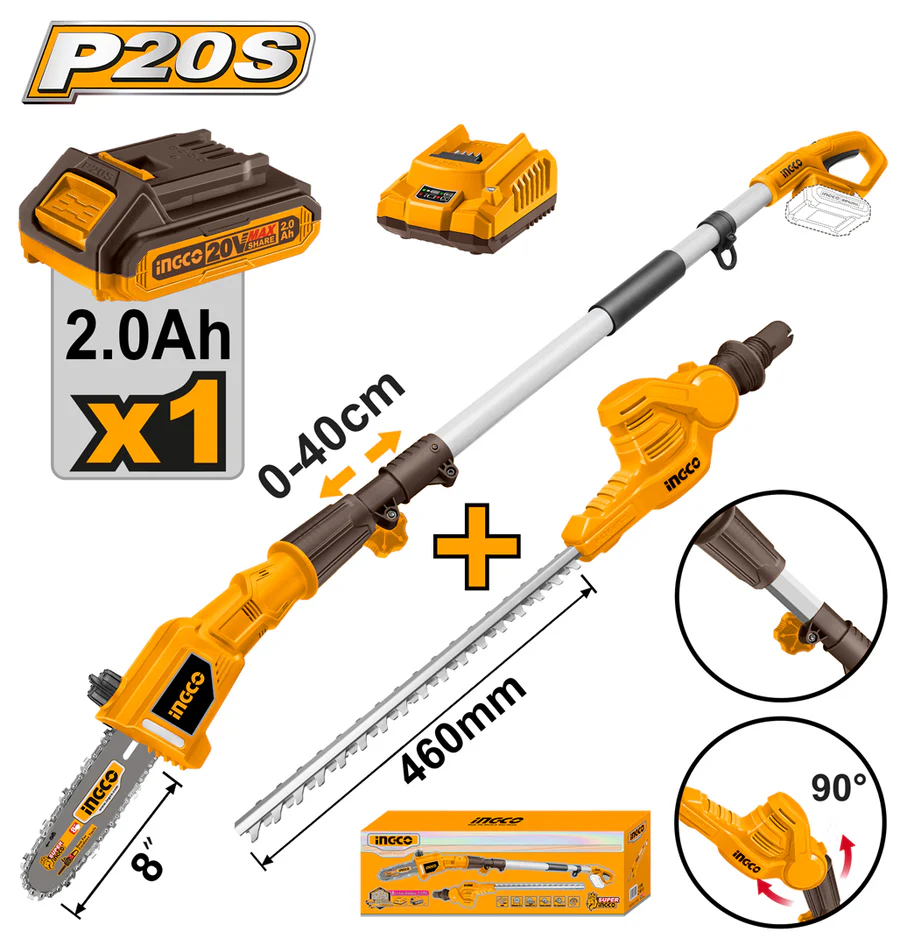 20V Lithium-Ion Pole Saw with Pole Hedge Trimmer (CPTS201681)